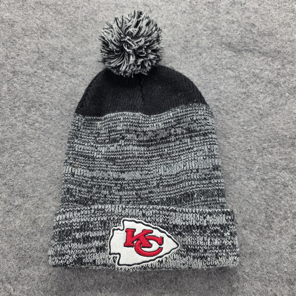 Kansas City Chiefs Hat Cap Knit Pom One Size Gray Black NFL Football Winter OSFA